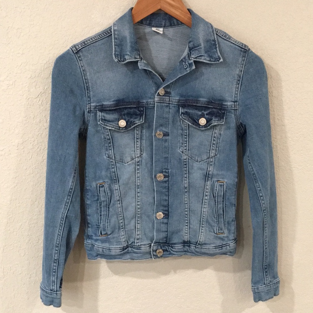 H&M &Denim Women’s Sz 6 Jean Jacket Stretch Denim Medium Washed Neutral 90s